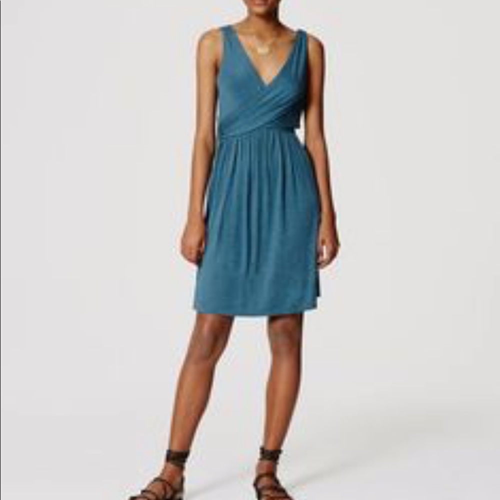 LOFT Double V Flare Dress in Deep Bayou Blue